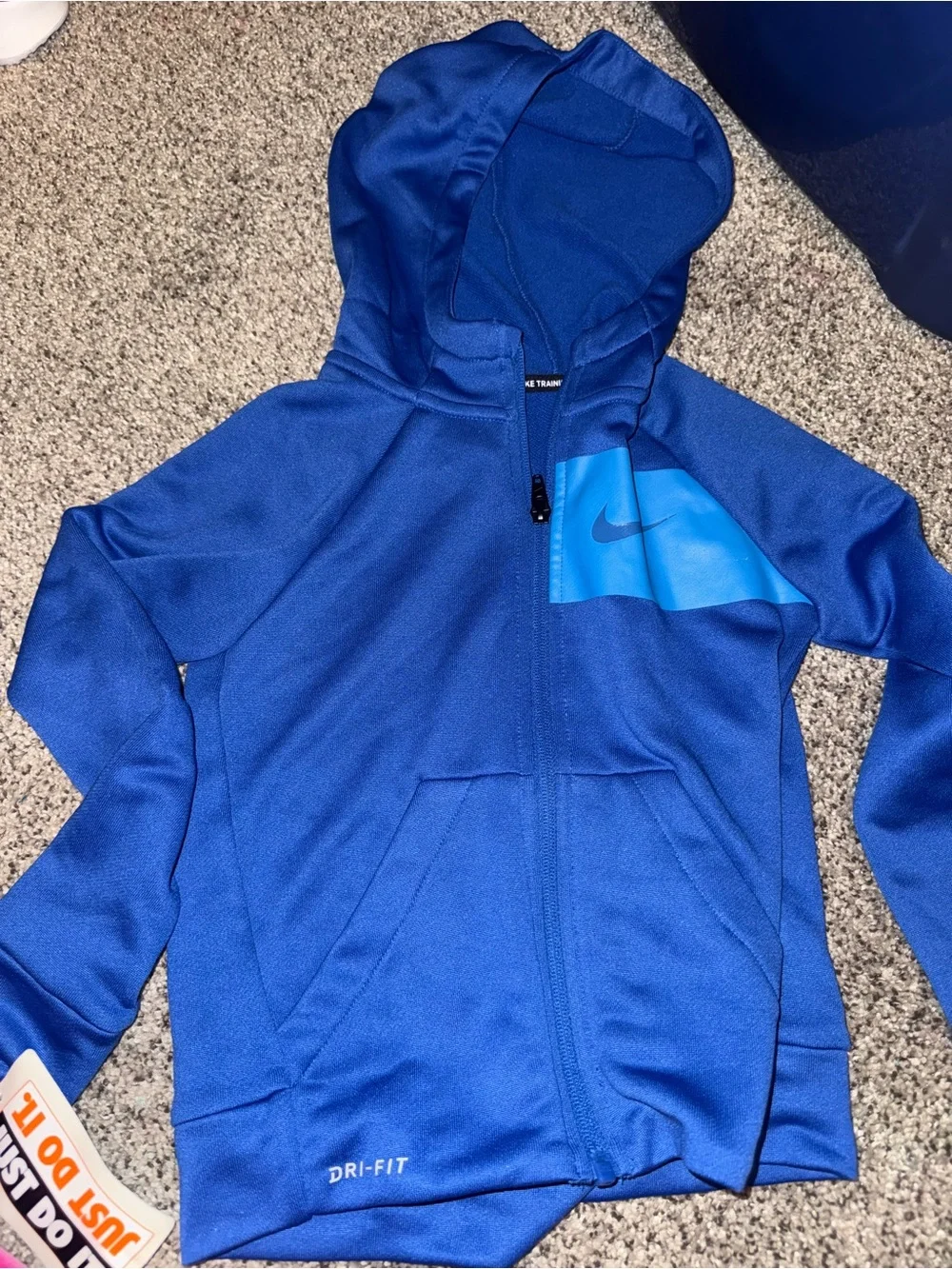 Nike Blue Kids Hooded Zip Sweatshirt with Light Blue Chest Panel